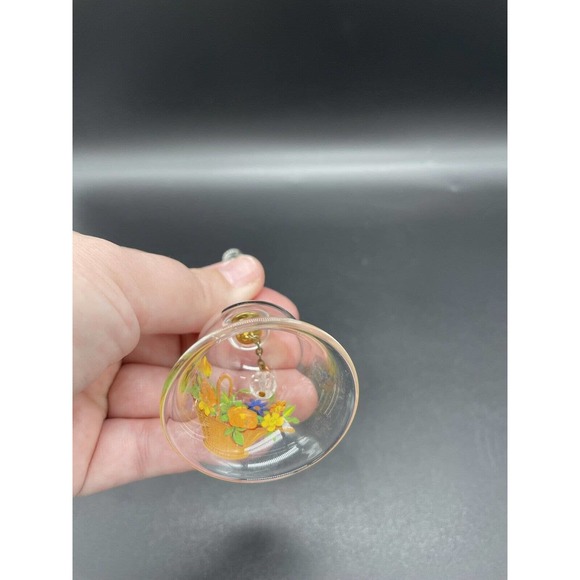 Vintage Clear Blown Glass Bell with Flowers Hand Painted Flowers In Basket - Picture 6 of 7
